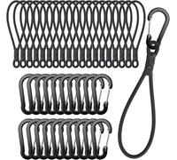 20 Pack Rubber Bungee Cord With Carabiner,Expander With Black Carabiner,20 Cm,100% Latex With Spring Hook,Ideal For Camping,Luggage And Tarpaulins.