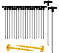 20 Pack Tent Pegs With Storage Bag,7"" Heavy Duty Metal Rustproof Ground Stakes For Camping,Garden,Hiking (Black)