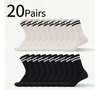 20 paires de chaussettes rayées noir et blanc, style coréen Ins style preppy, chaussettes mi-mollet pour adolescents. Chaussettes rayées, chaussettes pour enfants de taille moyenne et grande, chausset