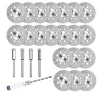20 Pcs 22 mm Mini Disque Diamant à Tronçonner pour Dremel Accessoires, Disques de coupe diamantés pour Découpe Verre Carrelage, avec 4 mandrins