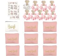 20 Pcs Bride To Be Decoration,Cadeaux De Mariée Demoiselle D'honneur 9 Trousses De Maquillage Demoiselle D'honneur Team Brides 9 Chouchou Satin,Tatouage Evjf Pour Mariage Fête