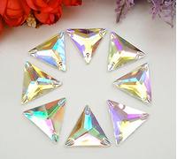 20 PCS Coudre Sur Cristal AB Acrylique 22mm Triangle Strass À Coudre Des Pierres Acrylique Diamante Cristal Gemmes Pour Robes De Mariée DIY Vêtements 3 Trous (AB, 22MM)