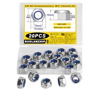 20 Pcs Ecrou M10 Inox, Ecrou Nylstop M10, DIN 985 Écrou Nylstop en Acier Inox, A2 V2A Autobloquant, Hexagonal, de Blocage, Hexagonaux pour Vis Boulons Tiges Filetées