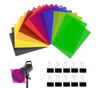 20 Pcs Filtre de Lumière Gel de Correction de Couleur,Papier Vitrail Coloré A4 - 20 Feuilles PVC + 10 Clips - 10 Couleurs Vives - Facile à Découper