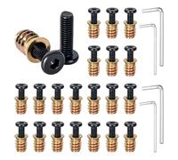 20 Pcs Insert Fileté Metal: Insert Fileté Bois M6 x 15mm et Vis de Connexion pour Meubles M6 x 20 mm, Vis à Tête Plate et Écrous à Visser pour Meubles en Bois, avec 4 Clés