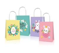 20 Pcs Joyeuses Pâques Traiter Sacs avec Poignées Grands Sacs De Bonbons En Papier Goodie pour Enfants École Classe Fête Faveur Fournitures Décor Lapin et Oeufs Paniers De Pâques Conteneurs