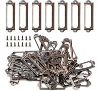 20 Pcs Metal Label Holder, Metal Vintage Bronze Drawer Library Tags Frames with Screws, Name Card Label Holder for Drawer File Cabinet Shelves (copper)