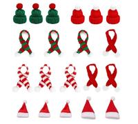20 PCS Mini Chapeaux de Noël et Mini Écharpe, Bonnet de Père Noël, Bonnet de Doigts Tricoté, Chapeau Sucette, Bouchon de Bouteille, Chapeau Décoratif avec Écharpe pour Décoration de Table