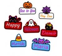 20 PCS Patchs de Nom Brodés Personnalisés Halloween, à Repasser ou à Coudre | Étiquettes de Nom Personnalisées, Patchs Thermocollants pour Costumes, Fêtes et Loisirs Créatifs Halloween