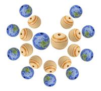 20 Pcs Perles De Bois Planet Perles en Bois Perforées Terre Impression Rond Round Perle en Bois Coloré Perles pour Fabrication De Bijoux