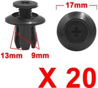 20 pcs Rivet plastique noir auto voiture fixation Agrafes Garniture panneau pièces trou 9 mm
