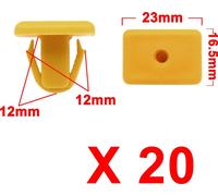20 pcs Rivets en plastique à tête carrée jaune les clips retenue 12mm x 12mm x 15mm