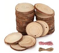 20 Pcs Rondin De Bois Naturel 9-10 cm Sans Trou, Tranches De Bois Brut 10mm, Disques Ronds Pour Bricolage, Décoration Mariage, Décoration Noël bois, Pyrogravure Bois,Sous-Verre