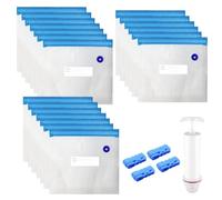 20 Pcs Sac Sous Vide Alimentaire Réutilisable 21x22cm Sans BPA Sac Mise Sous Vide Alimentaire Reutilisable avec 1 Pompe À Main 4 Clips Sacs de Mise Sous Vide pour Conserver les Aliments