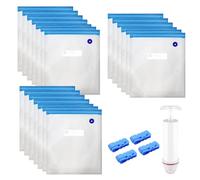 20 Pcs Sac Sous Vide Alimentaire Réutilisable 30x34cm Sans BPA Sac Mise Sous Vide Alimentaire Reutilisable avec 1 Pompe À Main 4 Clips Sacs de Mise Sous Vide pour Conserver les Aliments