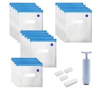 20 Pcs Sac Sous Vide Alimentaire Réutilisable 4 Tailles Sans BPA Sac Mise Sous Vide Alimentaire Reutilisable avec 1 Pompe À Main 4 Clips Sacs de Mise Sous Vide pour Conserver les Aliments