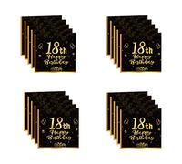20 PCS Serviettes Papier Décoration Anniversaire 18 Ans, Noir et Or, Serviettes en Papier Décorées pour Fêtes Joyeux Anniversaire, Kit Vaisselle Jetable
