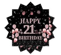 20 PCS Serviettes Papier Decoration Anniversaire 21 Ans,Serviette Papier Noir et Rose Or,Serviettes en Papier Decorees,Serviettes pour Fêtes Joyeux Anniversaire Decoration,Kit Vaisselle Jetable