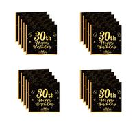 20 PCS Serviettes Papier Décoration Anniversaire 30 Ans, Noir et Or, Serviettes en Papier Décorées pour Fêtes Joyeux Anniversaire, Kit Vaisselle Jetable