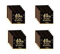 20 PCS Serviettes Papier Decoration Anniversaire 40 Ans,Serviette Papier Noir Gold,Serviettes en Papier Decorees,Serviettes pour Fêtes Joyeux Anniversaire Decoration,Kit Vaisselle Jetable Anniversaire