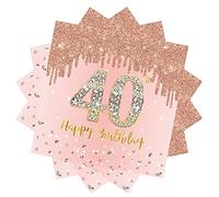 20 PCS Serviettes Papier Decoration Anniversaire 40 Ans,Serviette Papier Rose Gold,Serviettes en Papier Decorees,Serviettes pour Fêtes Joyeux Anniversaire Decoration,Kit Vaisselle Jetable Anniversaire