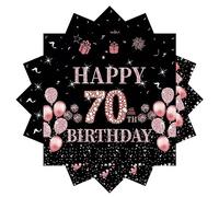 20 PCS Serviettes Papier Decoration Anniversaire 70 Ans,Serviette Papier Noir et Rose Or,Serviettes en Papier Decorees,Serviettes pour Fêtes Joyeux Anniversaire Decoration,Kit Vaisselle Jetable