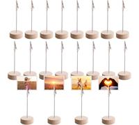 20 PCS Supports Photo avec Pinces - Porte Photo Pince Mémo et Porte-clips Photo Message avec Crocodile et base en bois pour les mariages les fêtes les restaurants les bureaux (Cylindre)