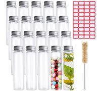 20 PCS Tubes à Essai en Plastique, 80ml Bouteille Sensorielle Vide avec Étiquette, Bouchon à Vis et Brosse de Nettoyage, Transparent pour Fleurs Bonbons Épices Liquide Sels