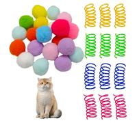 20 Petites Boules De Fourrure, 12 Plumes Colorées, Boules En Peluche De Chat Mignon, Jouets Interactifs D'Intérieur Pour Chat, Balles En Feutre D'Entraînement, Jouets Pour Animaux De Compagnie