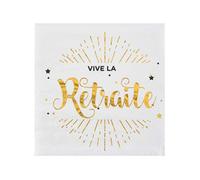 20 petites serviettes en papier vive la retraite blanc et doré 12.5 x 12.5 cm pour décoration - Doré - Taille Unique