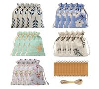 20 Petits Sacs Cadeaux, 20 Étiquettes Volantes Avec 5 Mètres De Corde De Chanvre, Sacs À Cordon Imprimés, Sacs De Rangement Pour Petits Objets, Poches À Cordon Imprimées