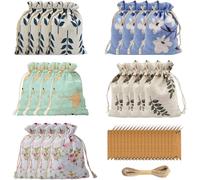 20 Petits Sacs Cadeaux ,20 Étiquettes Volantes Avec 5 Mètres De Corde De Chanvre ,Sacs À Cordon Imprimés ,Sacs De Rangement Pour Petits Objets ,Poches À Cordon Imprimées