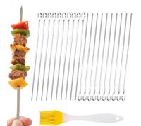 20 Pic A Brochette En Acier Inoxydable Pour Barbecue Avec 1 Pinceau à Huile, Pic Brochette RéUtilisables Pour Viande, LéGumes, Poisson Et Snacks De Feu De Camp.