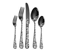 20-Piece Modern Electroplated Patterned Kitchen Silverware Tableware Service for 4 People,18/10 Stainless Steel Flatware Set,Steak Knife Fork Spoon Gift Box Cutlery Sets (Noir)