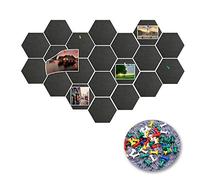 20 Pièces 14 x 12 cm Panneau de Liège Hexagonal, Tableau d'affichage Feutre Hex Auto-adhésif, Tableau en Liège Mural avec 20 épingles pour la Maison Bureau Classe Décor de Mur (Noir)