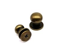 20 pièces 5-10mm en laiton massif cuivre tête sphérique ronde Chicago vis arrière poste mamelon clou Rivet for sac en cuir sac à main ceinture réparation(Antique brass,Head diameter 6mm)