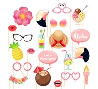 20 Pièces Accessoires Photobooth Hawaii Kit - Décoration Fête Tropicale Aloha pour Été, Plage, Piscine et Anniversaire - Accessoire Photomaton Thème Luau avec Glaces et Motifs Rigolos
