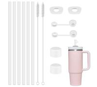 20 Pièces Accessoires pour Stanley Cup,Bouchon en Silicone Anti Fuite,Paille en Plastique 30cm avec Brosses de Nettoyage,Paille Longue avec Couvercle de Paille pour Les Tasses de Voyage 30 oz 40 oz