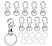 20 Pièces Anneaux/Crochet Porte Clef,Porte-clés Rotatif, Fermoir Mousqueton Pivotant,Métal,DIY Décoration,10 Mousquetons et 10 Porte-clés(Argent)
