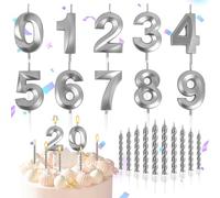 20 Pièces Argenté Bougies Anniversaire, Bougies-Chiffres D’anniversaire 0 à 9