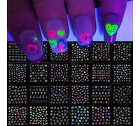 20 pièces Autocollants d'ongles fluorescents 3D au néon, autocollants d'art pour ongles autoadhésifs pailletés brillants, décalcomanies d'ongles autocollantes colorées, motifs de papillon, cœur, fleur