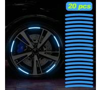 20 pièces Autocollants réfléchissants pour moyeu de roue de voiture, autocollants de rayures de décoration de jante de couleur bleu ciel, brillent dans la nuit Taille UniqueRayéPapetier