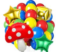 20 Pièces Ballon Anniversaire Colorés,Étoile et Champignon Ballon en Aluminium,Rouge Bleu Jaune Vert Ballons en Latex,Ballons Helium,pour Décoration d'anniversaire Enfant,Fête à thème de jeux