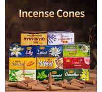 20 pièces/boîte d'encens cônes premium, Profitez des parfums de l'Inde avec 20 pièces d'encens cônes - jasmin, sauge blanche, citron, palo santo, santal, lavande et plus. Parfait pour le yoga, la médi