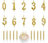 20 Pièces Bougies Anniversaire,Bougies de Gâteau Chiffre Kit,Bougies de Gâteau en Spirale d'or,Bougie Gateau Anniversaire,Bougies d'anniversaire Nombre,0-9 Bougies de Joyeux Anniversaire (A)