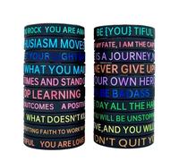 20 Pièces Bracelet en Silicone de Motivation, Bracelets en Caoutchouc Inspirants, Silicone Bracelet, Bracelets D'inspiration en Silicone Couleurs pour Étudiants Adultes Fête Sport (Noir)