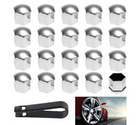 20 Pièces Cache Ecrous 17 mm, Capuchons D'écrou de Roue en Plastique avec Outils de Démontage pour Voitures, Boulon Universel Hexagonal Couvre Écrou de Pneus, Capuchon de Protection de Ecrou (Argenté)