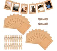 20 Pièces Cadre Photo En Papier Ensemble, Marron Suspendre Cadres En Carton 15,5 x 11,5 cm avec Pinces et Cordes Guirlande Photodiy Cadre Photo pour Anniversaire, Mariage, Anniversaire, Décoration