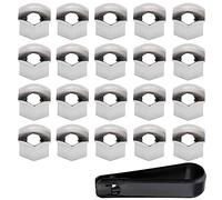 20 pièces Capuchons D'écrou de Roue pour Peugeot 206, Boulon Ecrou Couvercle, Hexagonal Couvre-Écrous de Pneu avec Ensemble d'outils de Démontage(21mm,Silver)