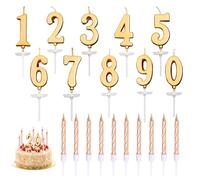 20 Pièces Champagne Bougies Anniversaire, Bougies-Chiffres D’anniversaire 0 à 9, Bougie Gateau Anniversaire Torsadées, Birthday Candles Numbers, pour Anniversaire de Mariage et Fête